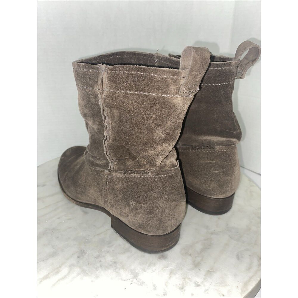 FRYE Women's Cara Suede Short Ankle Bootie Size 9.5B Slouch Greige Neutral Moto - Picture 6 of 12